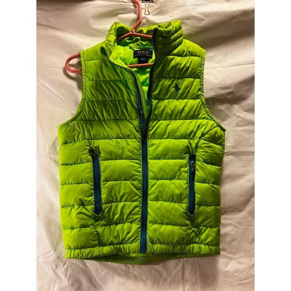 Polo Ralph Lauren Kids Neon Lime Green Quilted Puffer Vest Unisex Size 4/4T